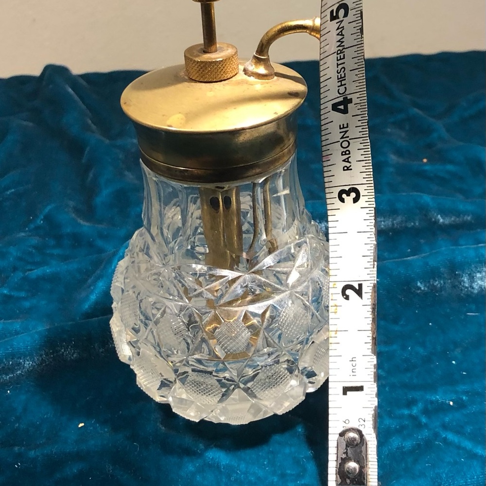 Antique Crystal and brass Perfume Bottle with Brass Atomizer